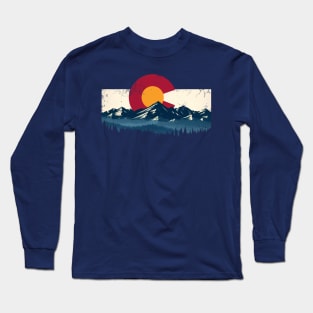 Colorado Flag Mountains Design Retro Distressed Long Sleeve T-Shirt